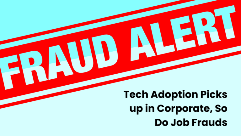 "Illustration showing digital hiring processes with a shadow of job fraud risks in corporate India's tech-driven recruitment landscape."